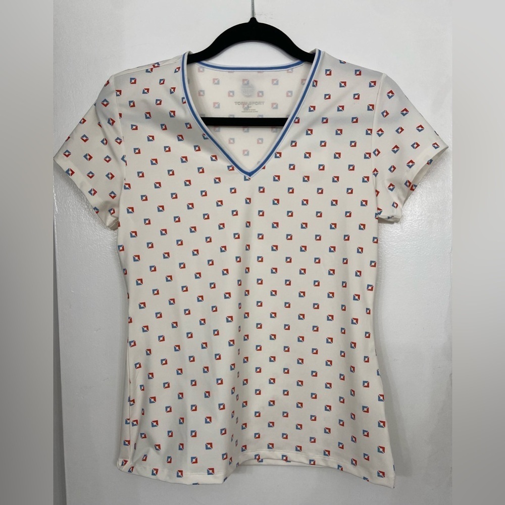 NWT Tory Burch Performance V Neck Tennis Short Sleeve Top White Size Small